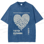 Unisex Yayoi Kusama Cats Love Heart Printed Washed Tee