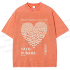 Unisex Yayoi Kusama Cats Love Heart Printed Washed Tee