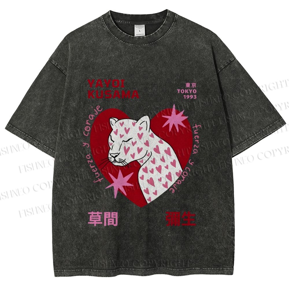 Unisex Yayoi Kusama Panther in Love Printed Washed Tee