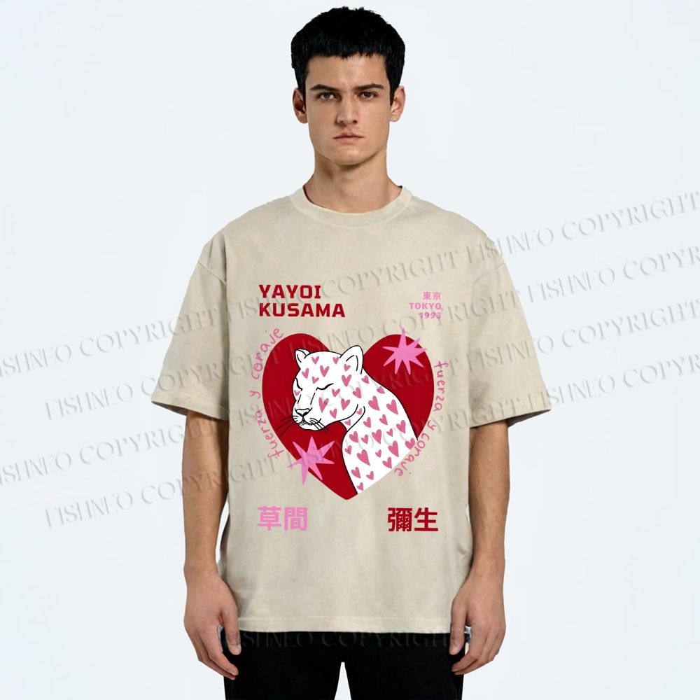 Unisex Yayoi Kusama Panther in Love Printed Washed Tee