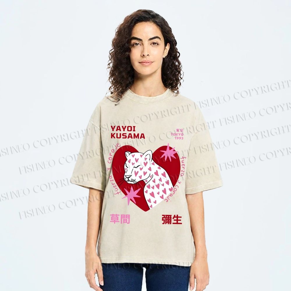 Unisex Yayoi Kusama Panther in Love Printed Washed Tee