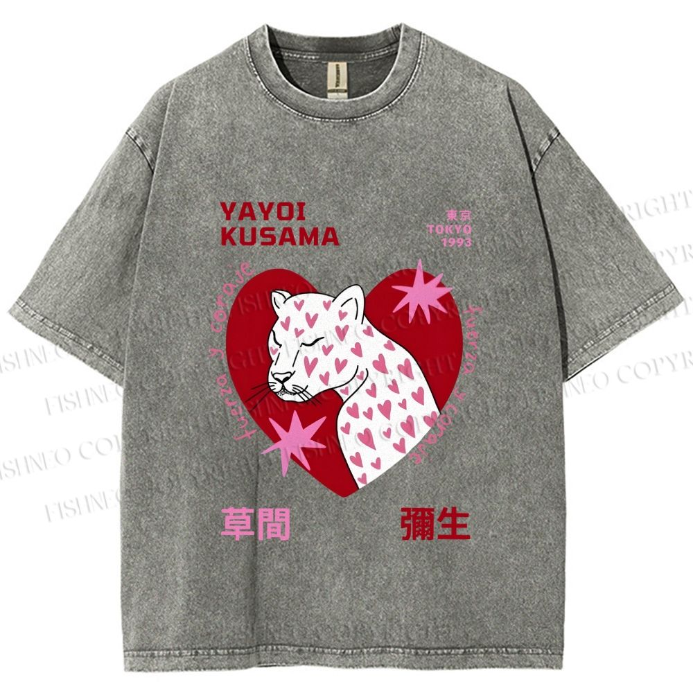 Unisex Yayoi Kusama Panther in Love Printed Washed Tee