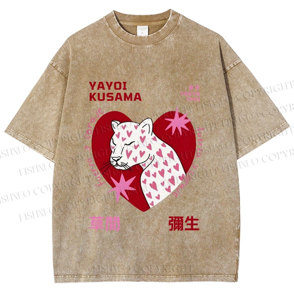 Unisex Yayoi Kusama Panther in Love Printed Washed Tee