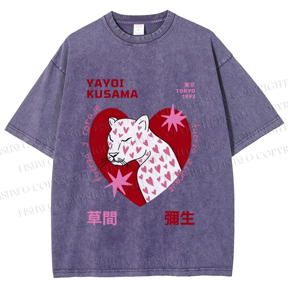 Unisex Yayoi Kusama Panther in Love Printed Washed Tee