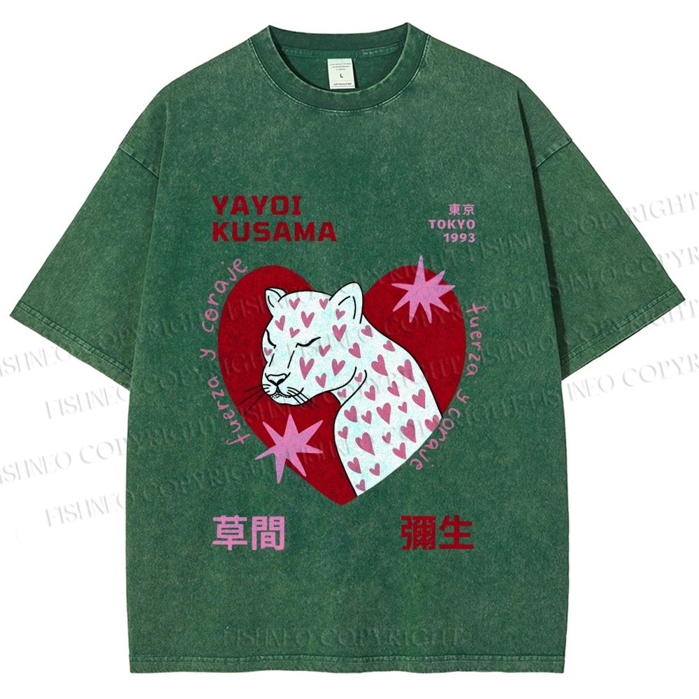 Unisex Yayoi Kusama Panther in Love Printed Washed Tee