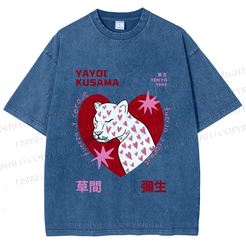 Unisex Yayoi Kusama Panther in Love Printed Washed Tee