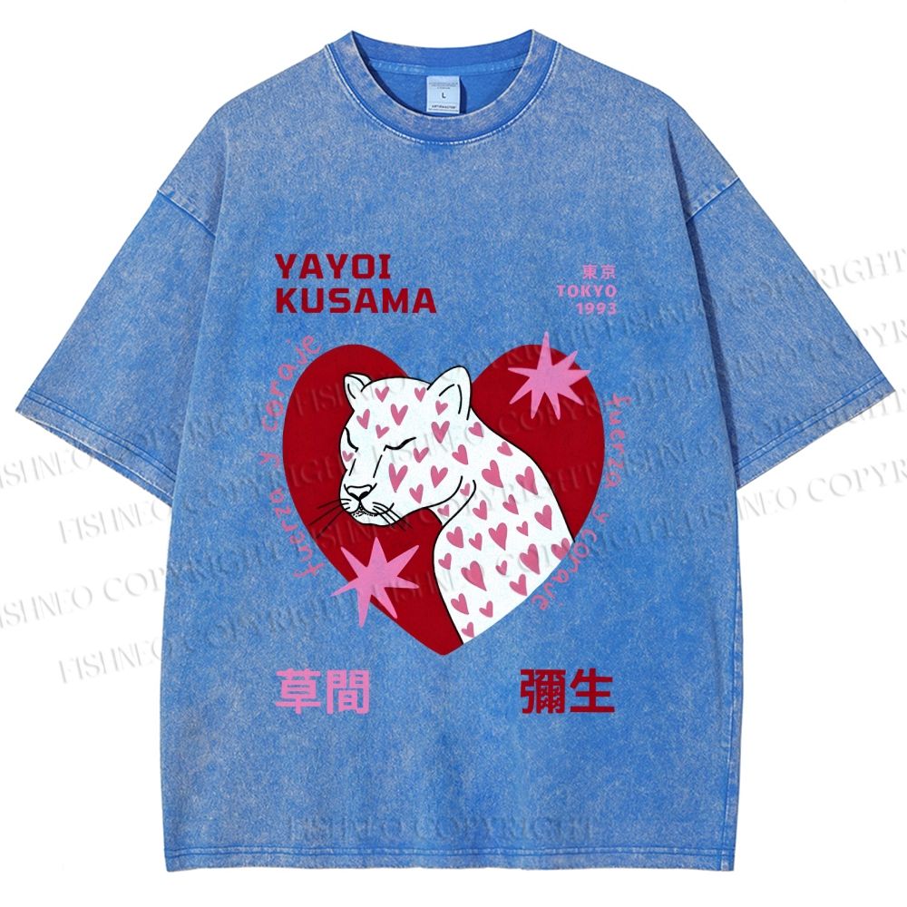 Unisex Yayoi Kusama Panther in Love Printed Washed Tee