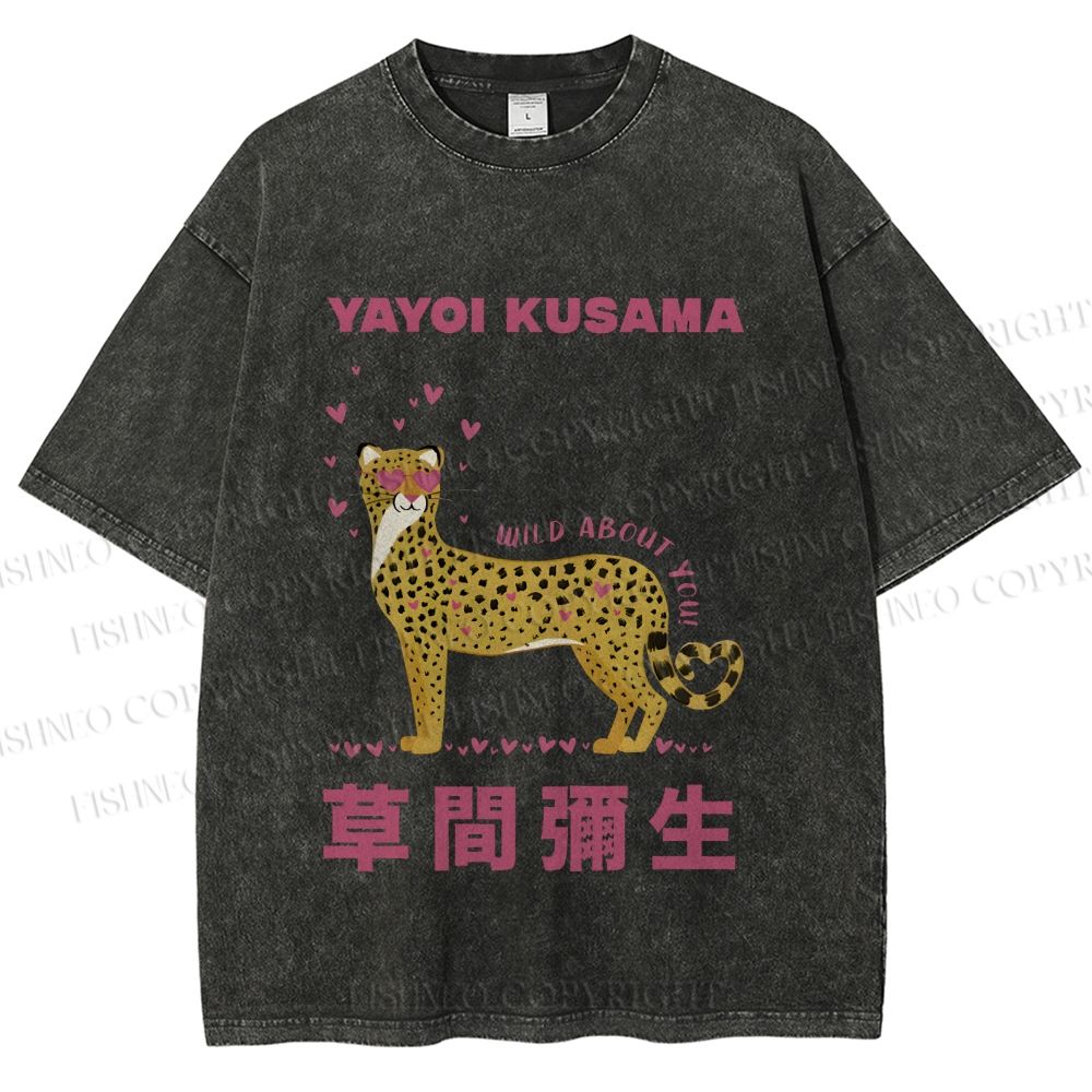 Unisex Yayoi Kusama Funny Panther in Love Printed Washed Tee