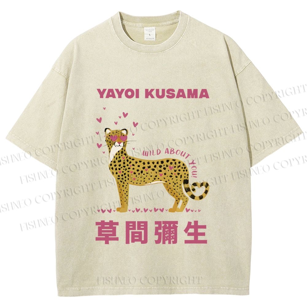 Unisex Yayoi Kusama Funny Panther in Love Printed Washed Tee