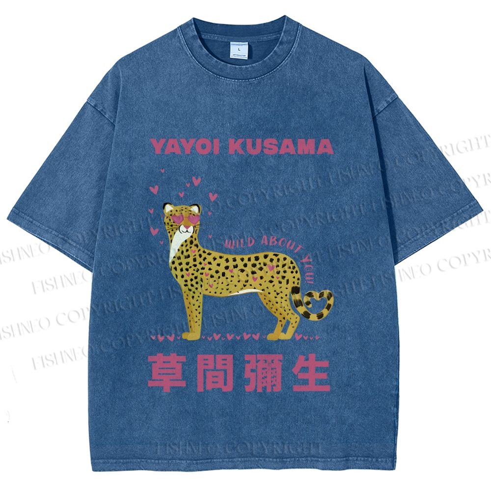 Unisex Yayoi Kusama Funny Panther in Love Printed Washed Tee