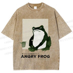 Unisex Japanese Angry Frog Printed Washed Tee