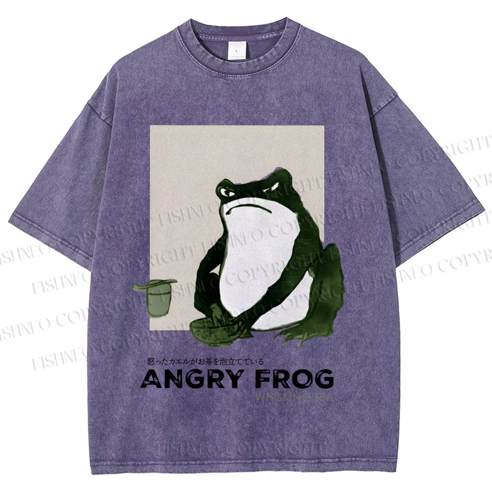 Unisex Japanese Angry Frog Printed Washed Tee