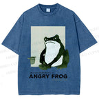 Unisex Japanese Angry Frog Printed Washed Tee