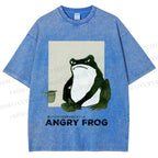 Unisex Japanese Angry Frog Printed Washed Tee