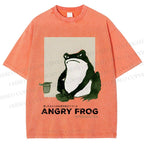 Unisex Japanese Angry Frog Printed Washed Tee