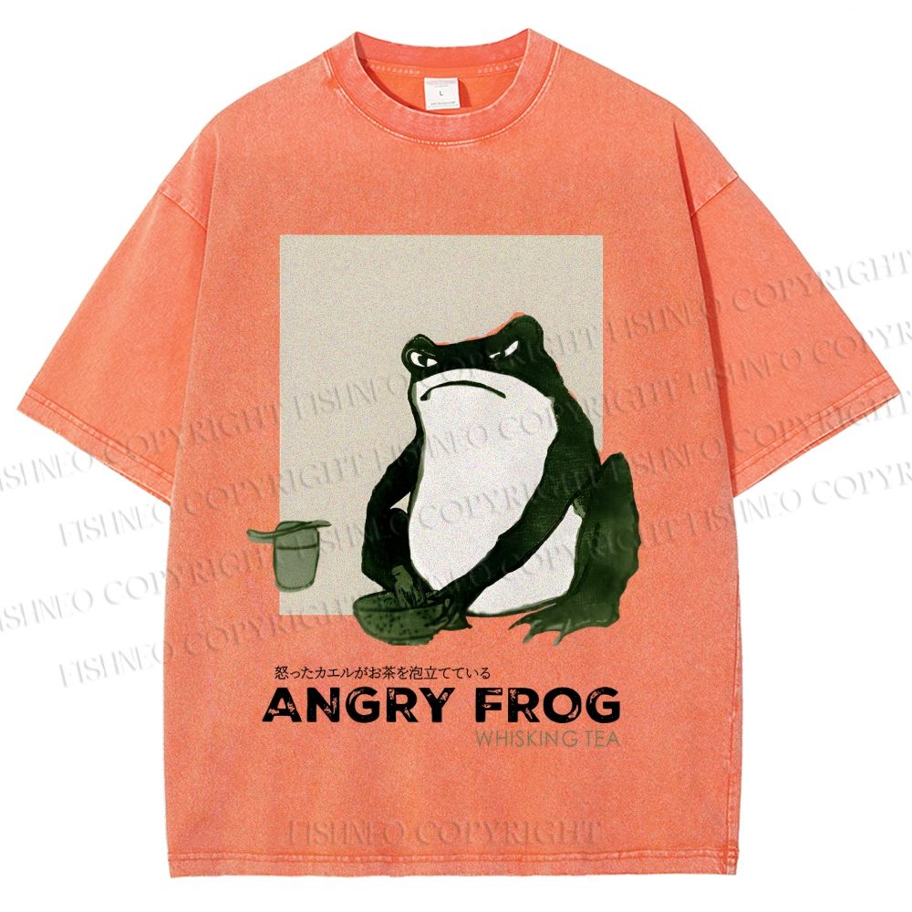 Unisex Japanese Angry Frog Printed Washed Tee