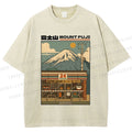 Unisex Japanese Mount Fuji Printed Washed Tee