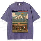 Unisex Japanese Mount Fuji Printed Washed Tee