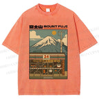 Unisex Japanese Mount Fuji Printed Washed Tee