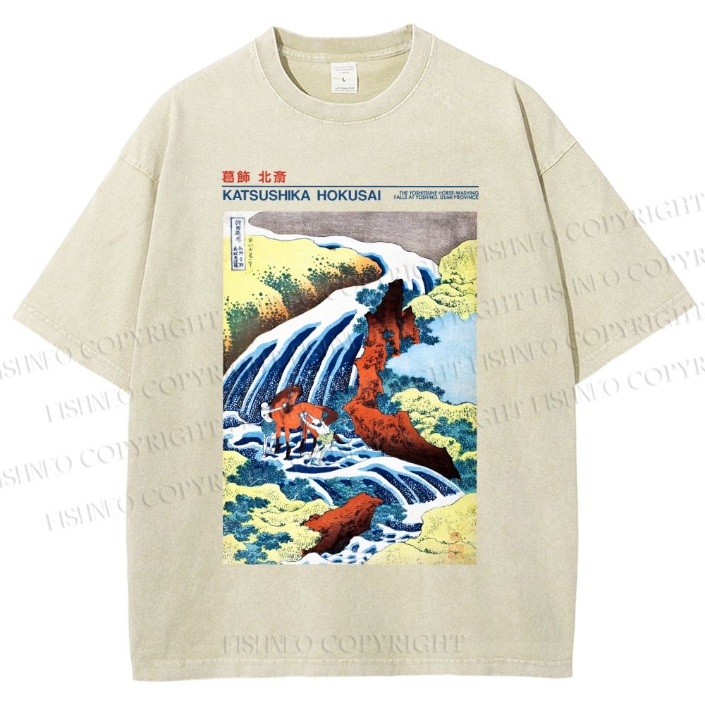 Unisex Katsushika Hokusai Japanese Ukiyo-e Poster Printed Washed Tee