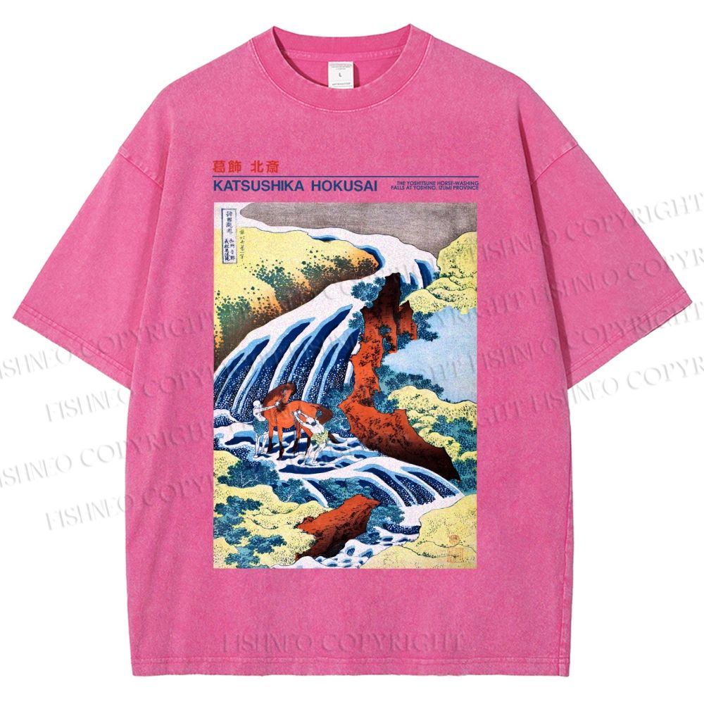 Unisex Katsushika Hokusai Japanese Ukiyo-e Poster Printed Washed Tee