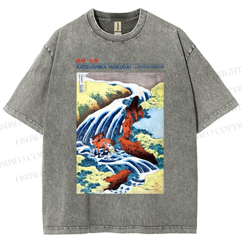 Unisex Katsushika Hokusai Japanese Ukiyo-e Poster Printed Washed Tee