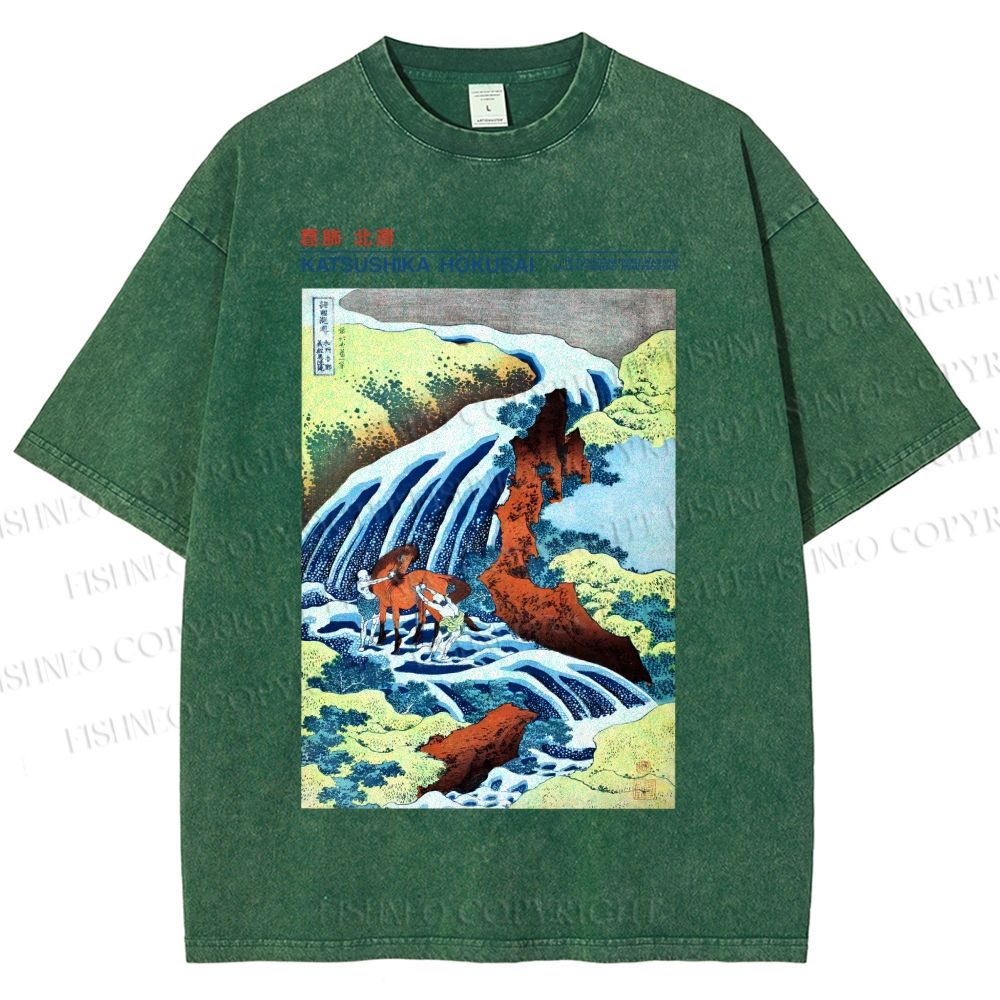 Unisex Katsushika Hokusai Japanese Ukiyo-e Poster Printed Washed Tee