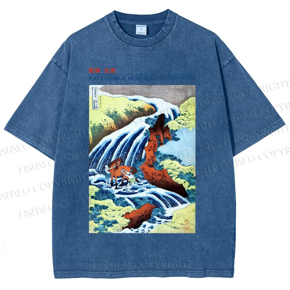 Unisex Katsushika Hokusai Japanese Ukiyo-e Poster Printed Washed Tee
