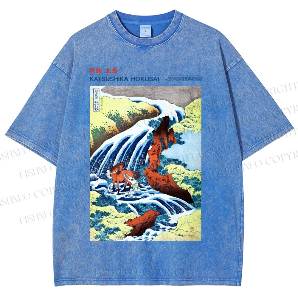 Unisex Katsushika Hokusai Japanese Ukiyo-e Poster Printed Washed Tee