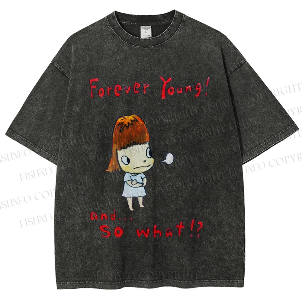 Unisex Forever Young Yoshitomo Nara Printed Washed Tee