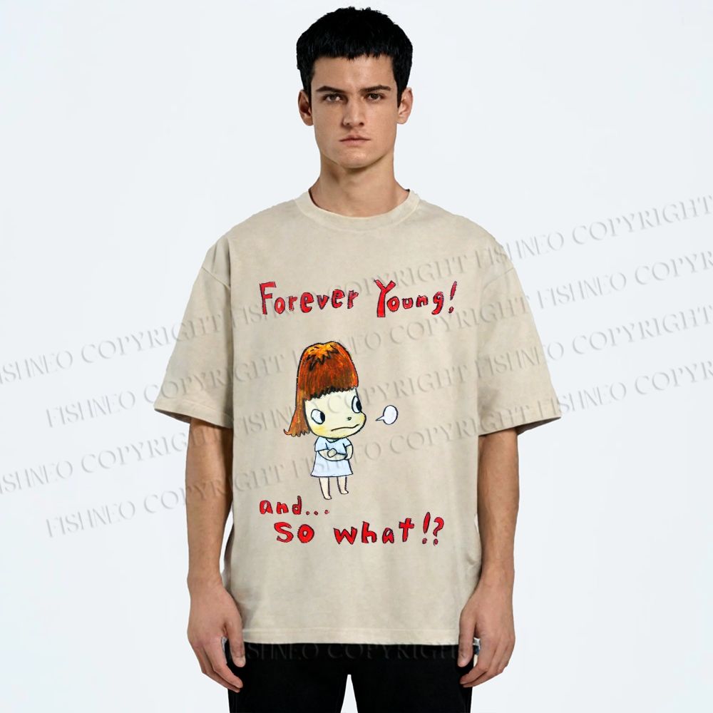 Unisex Forever Young Yoshitomo Nara Printed Washed Tee