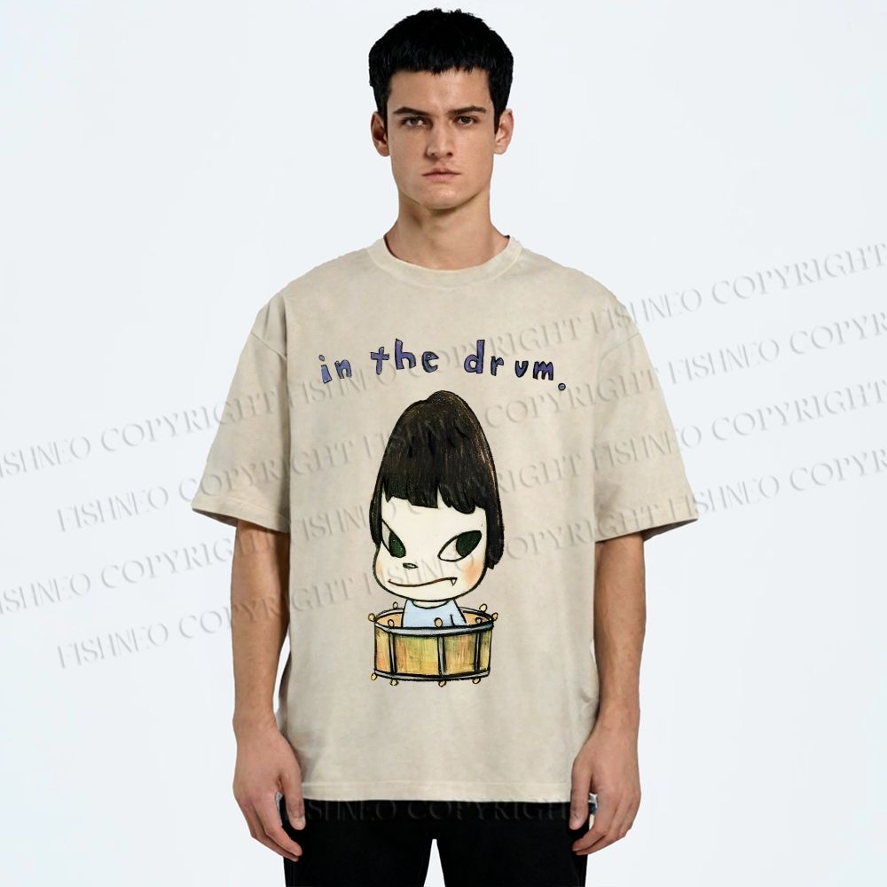Unisex Yoshitomo Nara In The Drum Printed Washed Tee