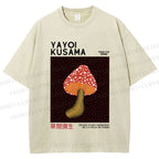 Unisex Yayoi Kusama Mushroom Printed Washed Tee