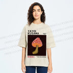 Unisex Yayoi Kusama Mushroom Printed Washed Tee