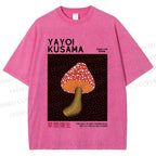 Unisex Yayoi Kusama Mushroom Printed Washed Tee