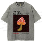 Unisex Yayoi Kusama Mushroom Printed Washed Tee