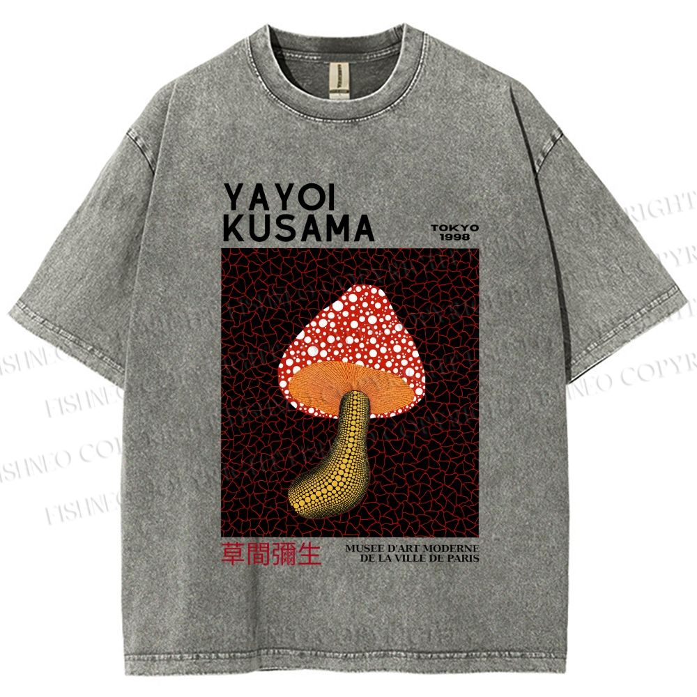 Unisex Yayoi Kusama Mushroom Printed Washed Tee