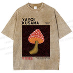 Unisex Yayoi Kusama Mushroom Printed Washed Tee