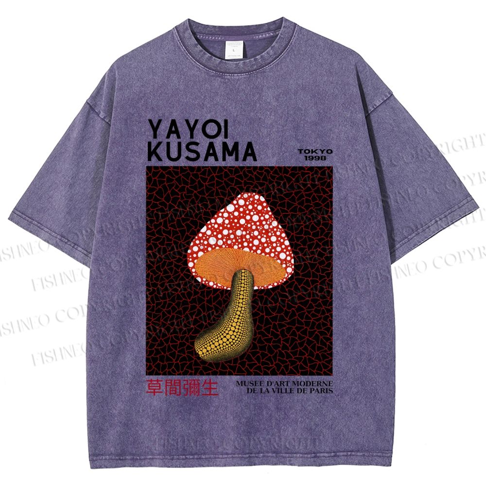 Unisex Yayoi Kusama Mushroom Printed Washed Tee