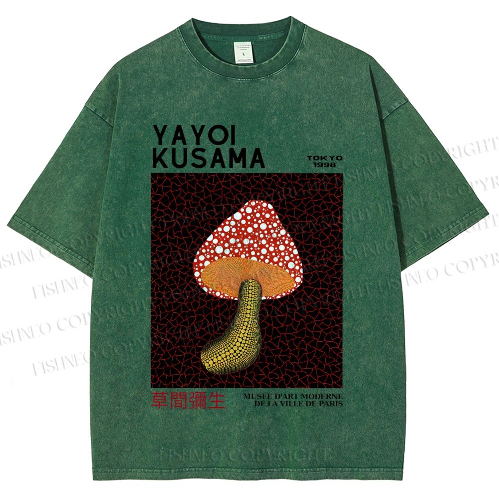 Unisex Yayoi Kusama Mushroom Printed Washed Tee