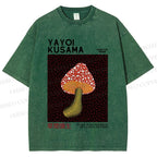 Unisex Yayoi Kusama Mushroom Printed Washed Tee