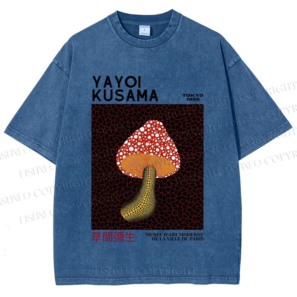 Unisex Yayoi Kusama Mushroom Printed Washed Tee