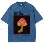 Unisex Yayoi Kusama Mushroom Printed Washed Tee