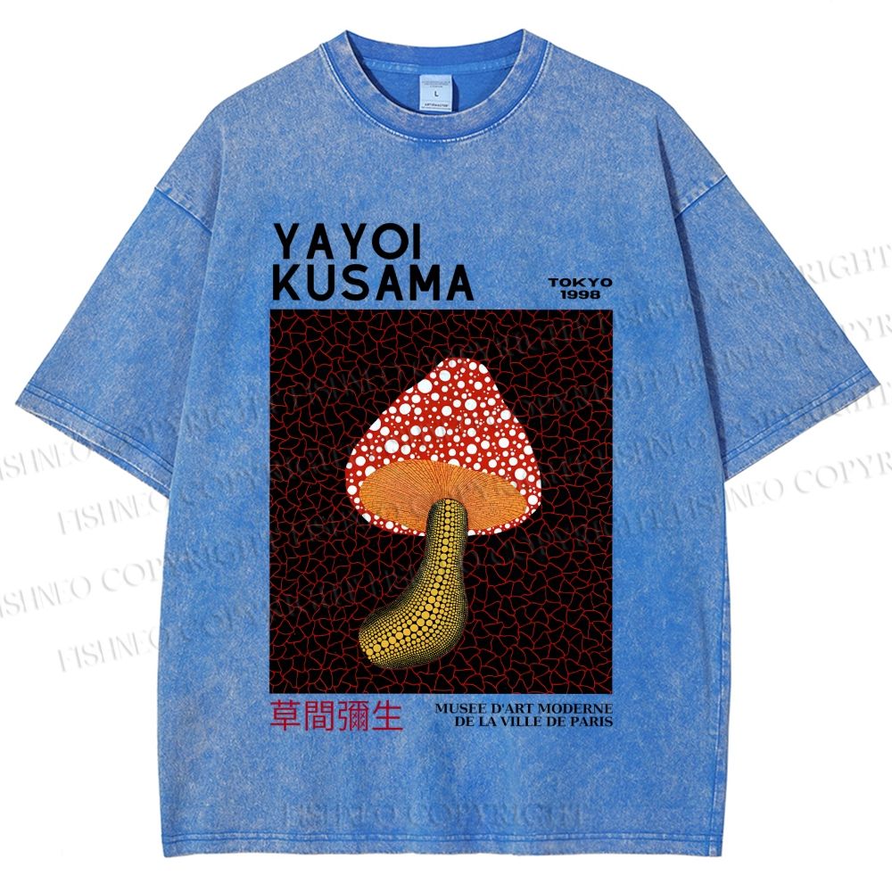 Unisex Yayoi Kusama Mushroom Printed Washed Tee
