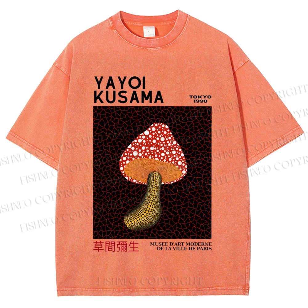 Unisex Yayoi Kusama Mushroom Printed Washed Tee