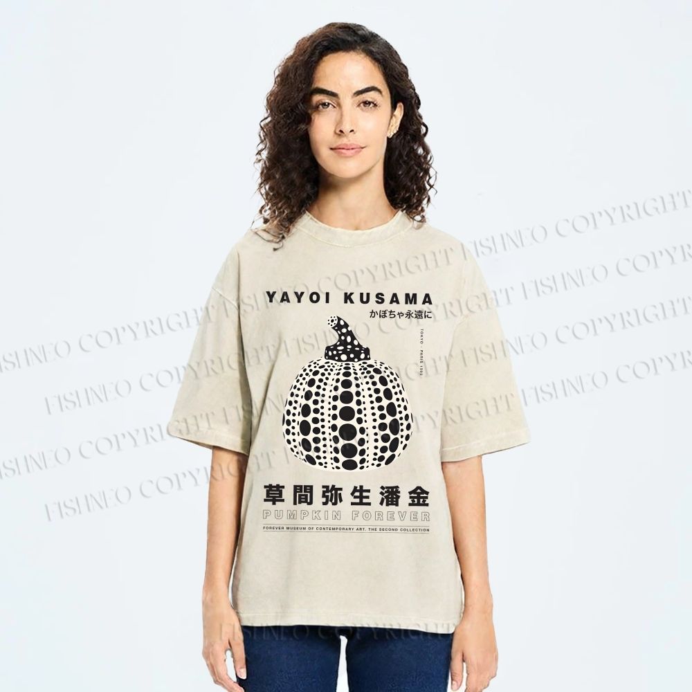 Unisex Yayoi Kusama Pumpkin Printed Washed Tee