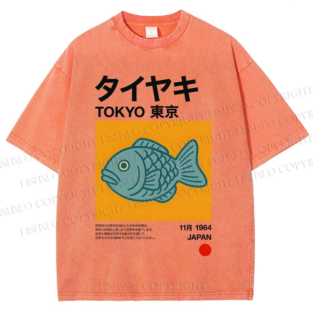 Unisex Taiyaki Japanese Food Art Printed Washed Tee
