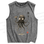 Unisex Japanese Octopus Printed Washed Tank Top