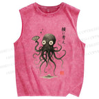 Unisex Japanese Octopus Printed Washed Tank Top