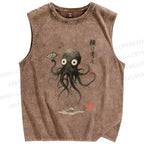 Unisex Japanese Octopus Printed Washed Tank Top